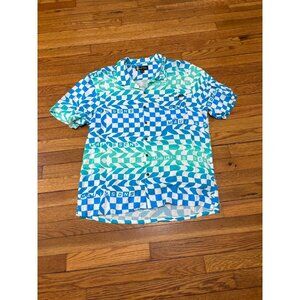 Maui & Sons Mens Hawaiian Button Up Shirt Size Large Blue Short Sleeve Rayon